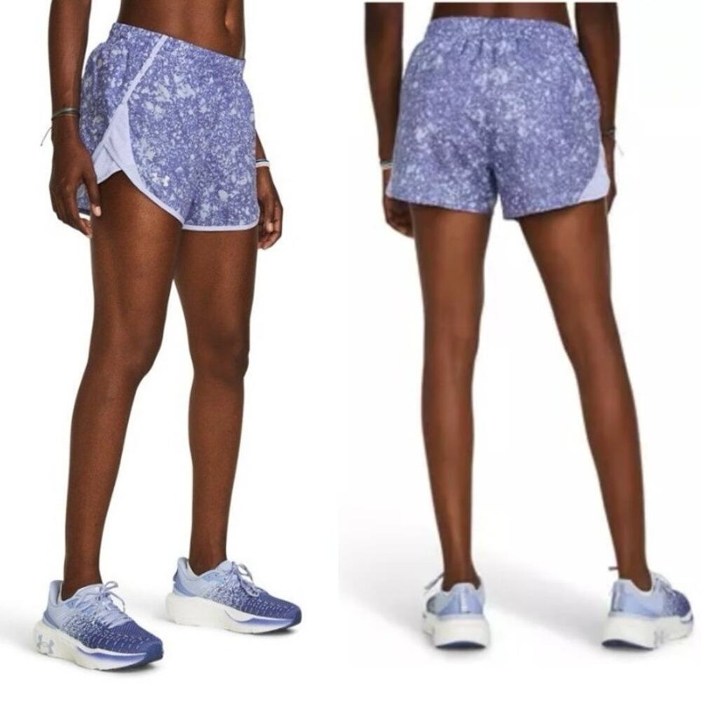 New Under Armour Women’s Fly-By Printed Shorts Celeste Reflective 3.5” Size 2XL